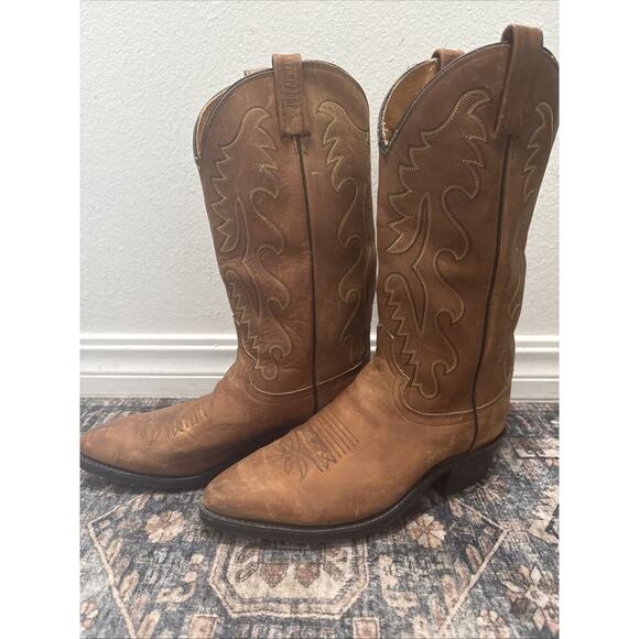 Vintage Dan Post Men’s Brown Leather Western Cowboy Pull On Boots US 8 EW - Picture 2 of 9